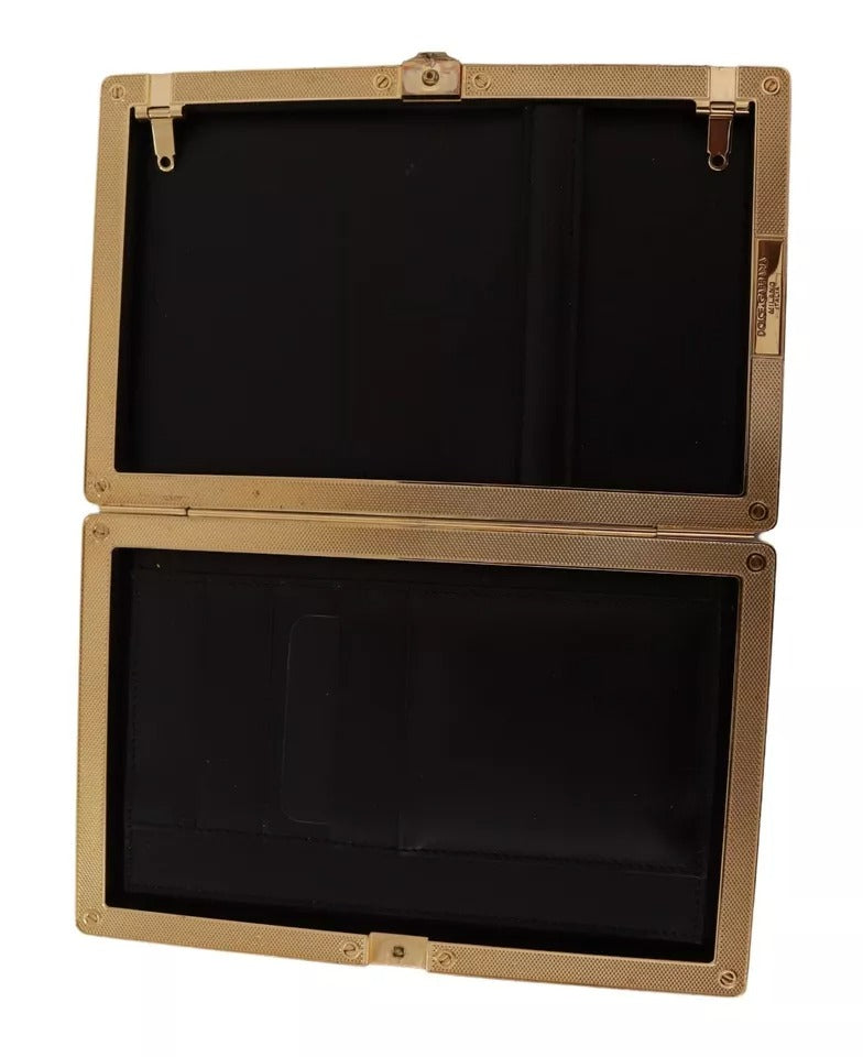 Dolce & Gabbana Black Silk Gold Frame Clutch Evening Purse