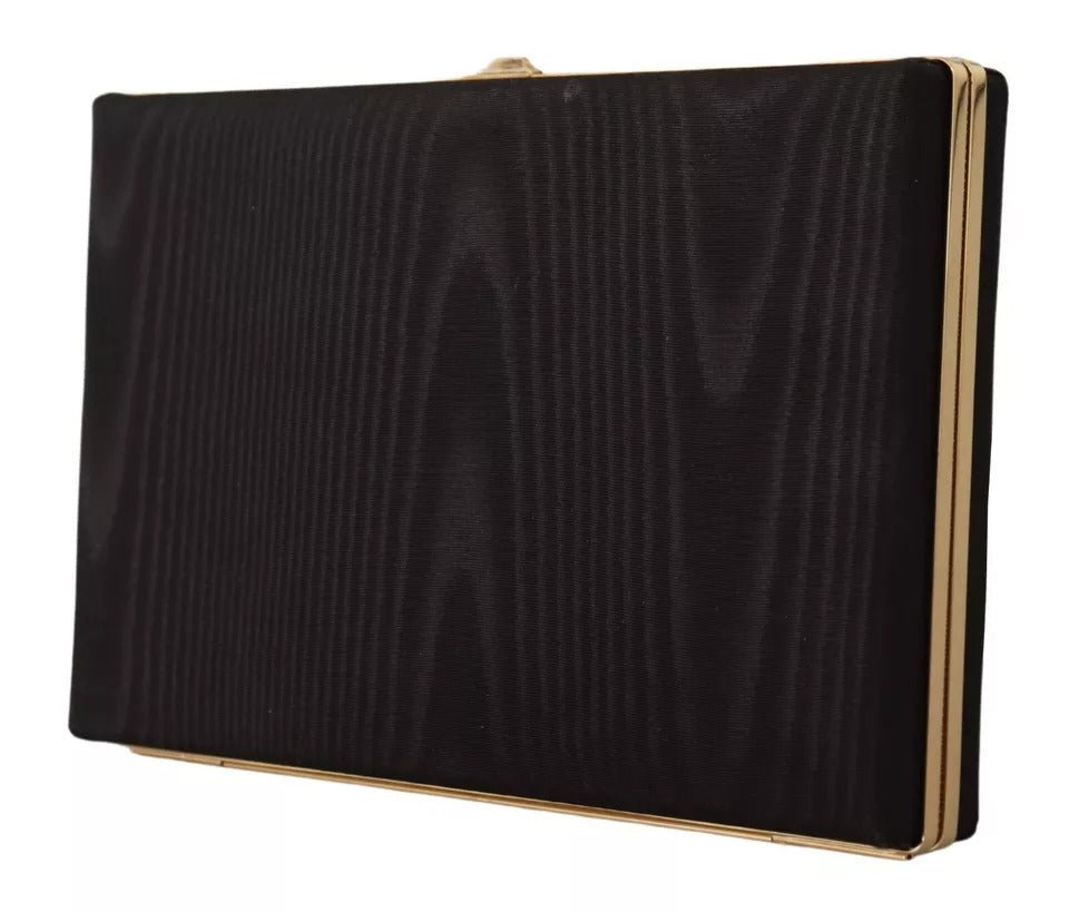 Dolce & Gabbana Black Silk Gold Frame Clutch Evening Purse