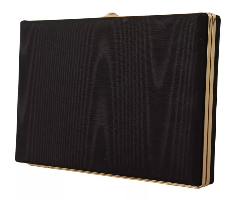 Dolce & Gabbana Black Silk Gold Frame Clutch Evening Purse