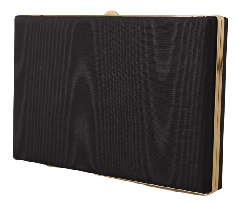 Dolce & Gabbana Clutch Soirée en Soie Noire avec Cadre Doré