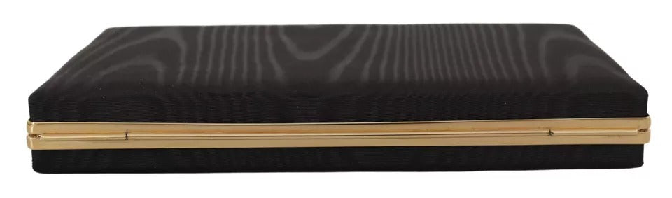 Dolce & Gabbana Black Silk Gold Frame Clutch Evening Purse