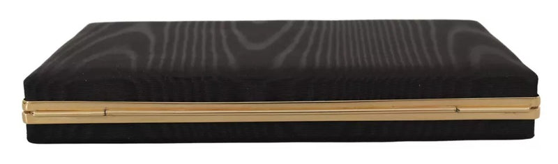 Dolce & Gabbana Clutch Soirée en Soie Noire avec Cadre Doré