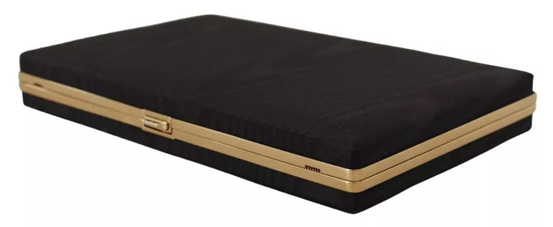 Dolce & Gabbana Clutch Soirée en Soie Noire avec Cadre Doré