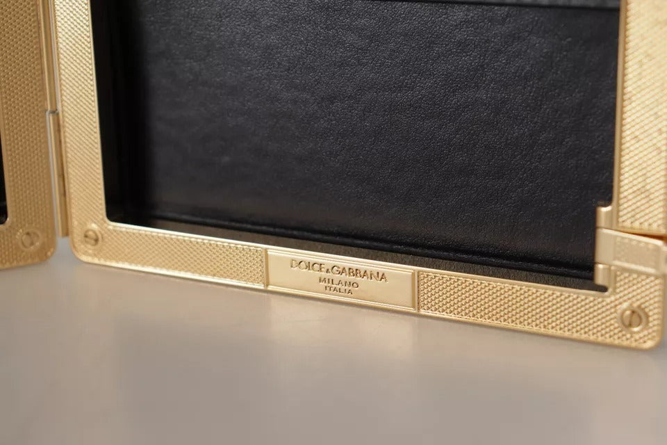 Dolce & Gabbana Black Silk Gold Frame Clutch Evening Purse