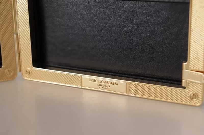 Dolce & Gabbana Clutch Soirée en Soie Noire avec Cadre Doré