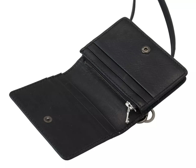 Dolce & Gabbana Black Leather Bifold Shoulder Sling Wallet