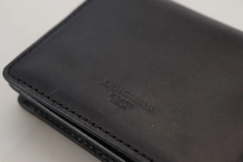Dolce & Gabbana Black Leather Bifold Shoulder Sling Wallet