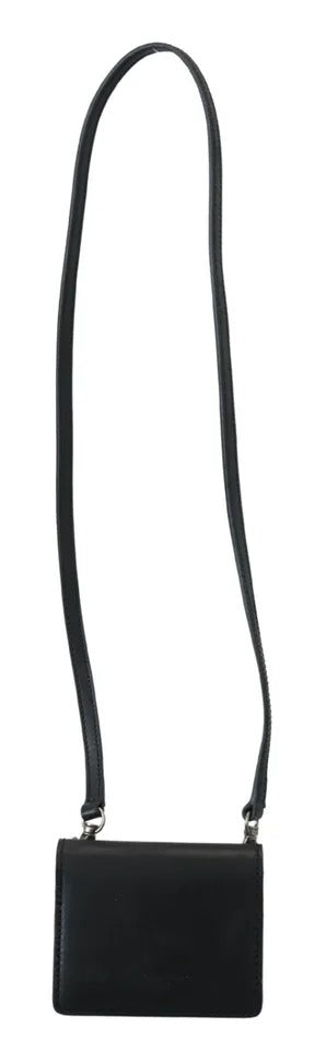 Dolce & Gabbana Black Leather Bifold Shoulder Sling Wallet