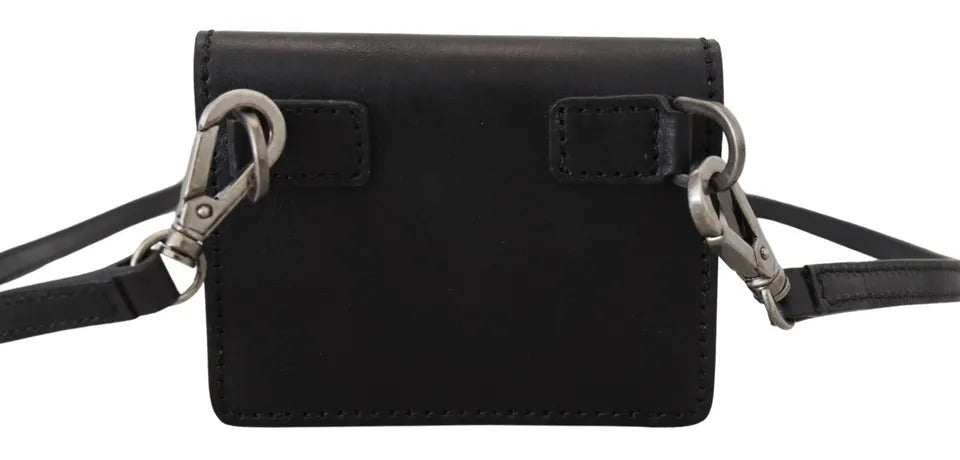 Dolce & Gabbana Black Leather Bifold Shoulder Sling Wallet
