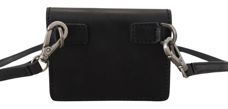 Dolce & Gabbana Black Leather Bifold Shoulder Sling Wallet