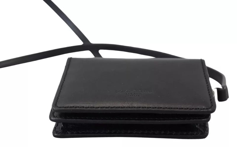 Dolce & Gabbana Black Leather Bifold Shoulder Sling Wallet
