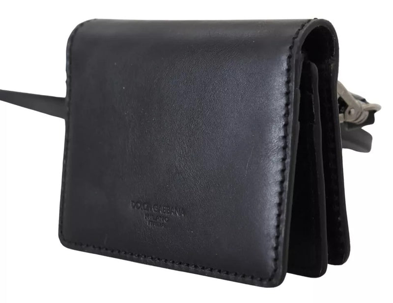 Dolce & Gabbana Black Leather Bifold Shoulder Sling Wallet