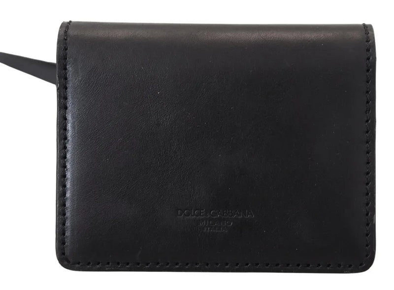 Dolce & Gabbana Black Leather Bifold Shoulder Sling Wallet