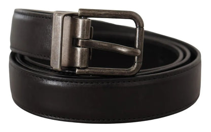 Dolce & Gabbana Zwarte Kalfsleren Vintage Logo Metalen Gesp Riem