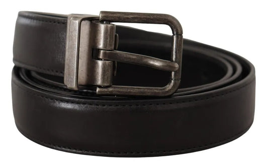 Dolce & Gabbana Zwarte Kalfsleren Vintage Logo Metalen Gesp Riem