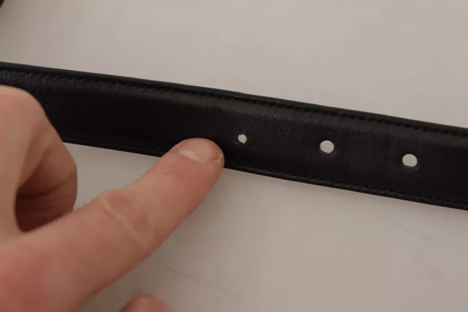 Ceinture Dolce &amp; Gabbana en cuir de veau noir avec boucle en métal et logo vintage