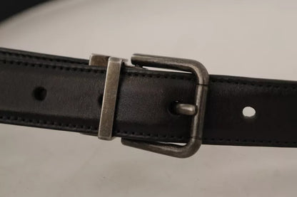 Dolce & Gabbana Zwarte Kalfsleren Vintage Logo Metalen Gesp Riem