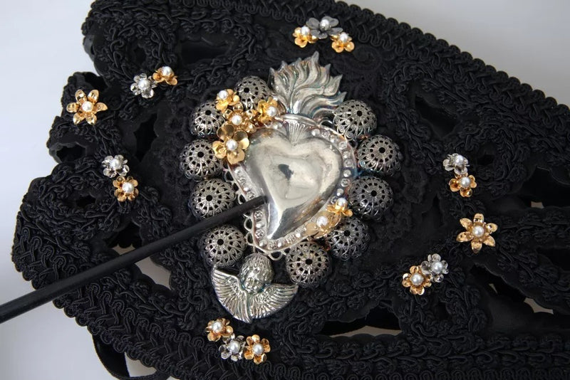 Dolce & Gabbana Ceinture Taille Haute en Toile Noire Embellie