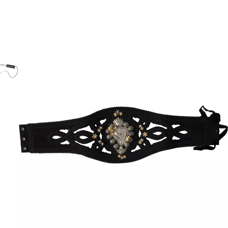 Dolce & Gabbana Ceinture Taille Haute en Toile Noire Embellie