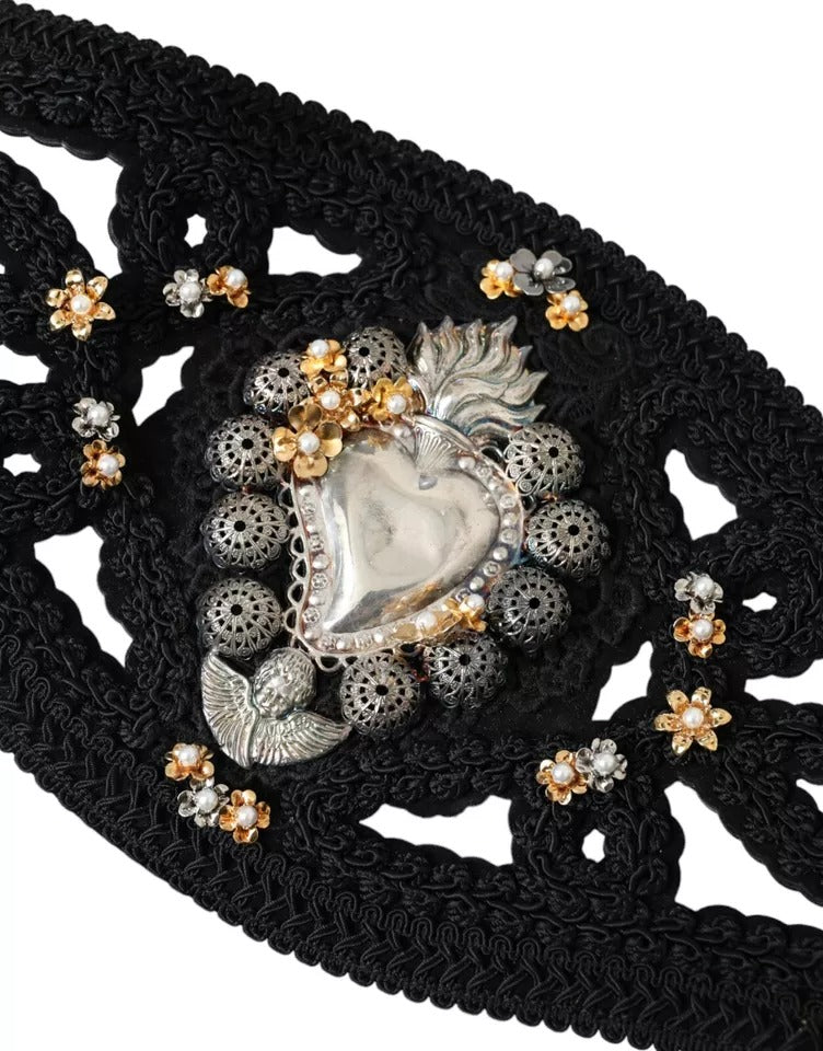 Dolce & Gabbana Ceinture Taille Haute en Toile Noire Embellie