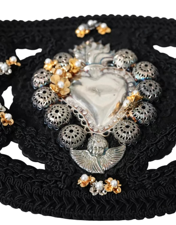 Dolce & Gabbana Ceinture Taille Haute en Toile Noire Embellie