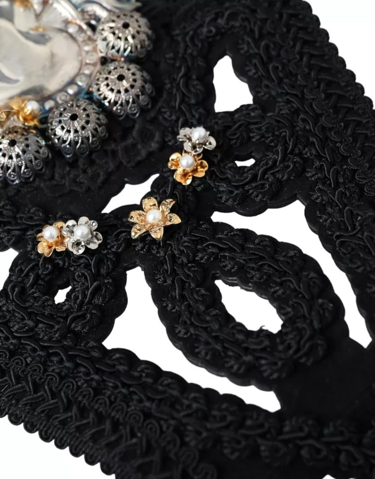 Dolce & Gabbana Ceinture Taille Haute en Toile Noire Embellie