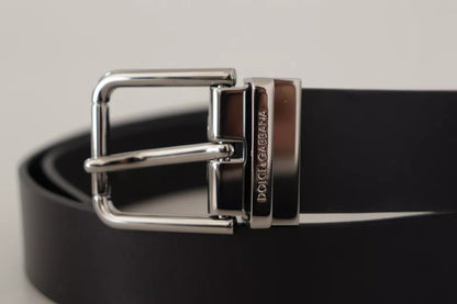 Ceinture Dolce & Gabbana en cuir de veau noir avec boucle en métal gravée du logo