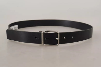 Ceinture Dolce & Gabbana en cuir de veau noir avec boucle en métal gravée du logo