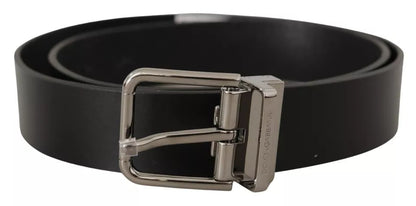 Ceinture Dolce & Gabbana en cuir de veau noir avec boucle en métal gravée du logo