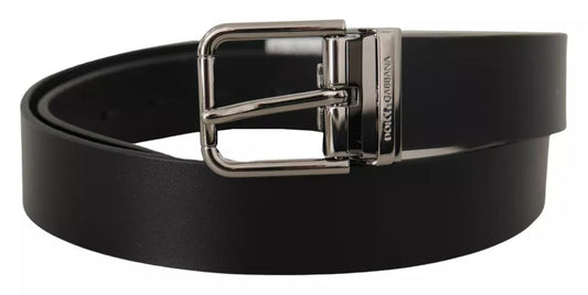 Dolce & Gabbana zwarte kalfsleren riem met metalen gesp en gegraveerd logo