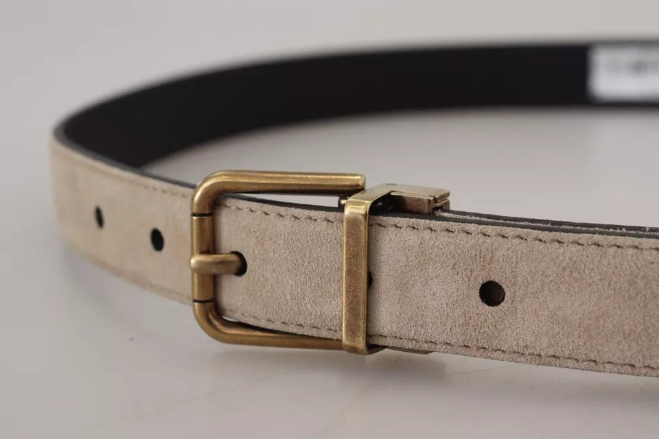 Dolce & Gabbana beige fluwelen leren riem met gouden metalen gesp