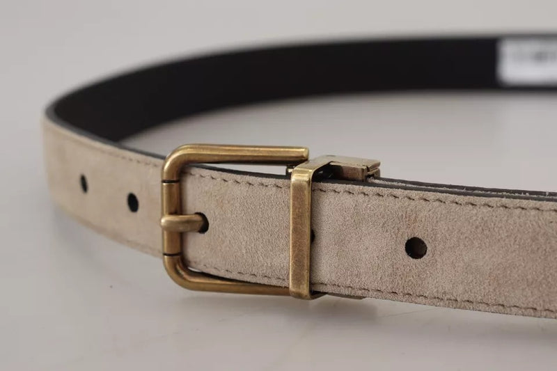 Ceinture Dolce &amp; Gabbana en cuir velours beige avec boucle en métal doré