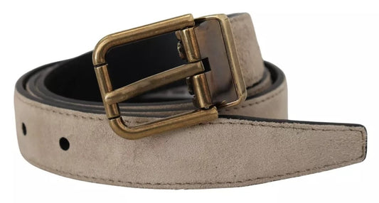Dolce & Gabbana beige fluwelen leren riem met gouden metalen gesp