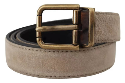 Dolce & Gabbana beige fluwelen leren riem met gouden metalen gesp