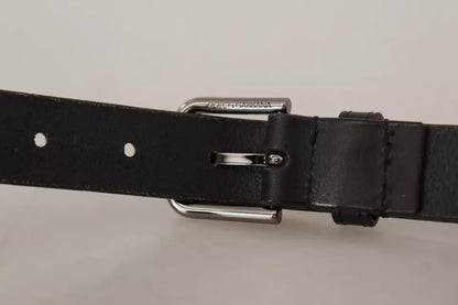 Ceinture classique en cuir de veau noir Dolce & Gabbana avec boucle en métal et logo