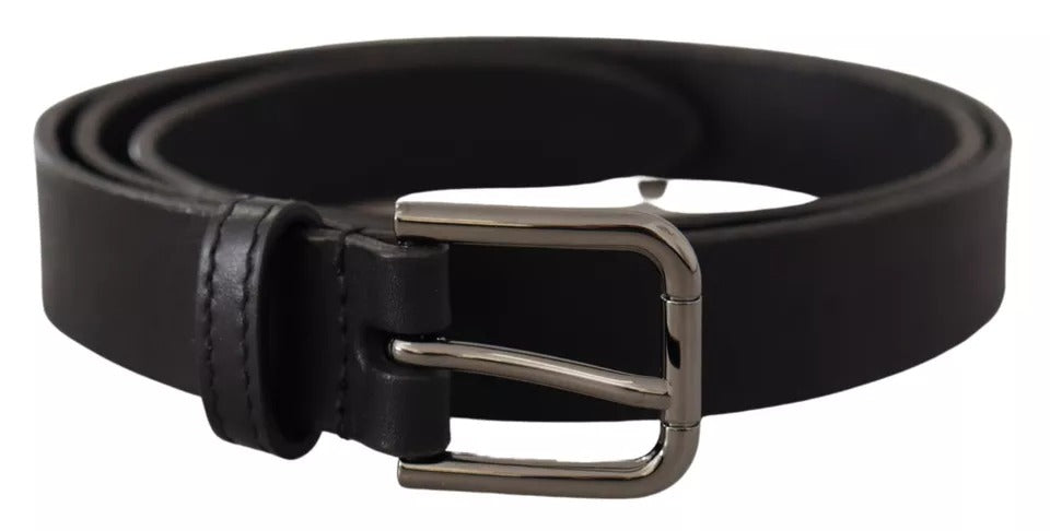Ceinture classique en cuir de veau noir Dolce & Gabbana avec boucle en métal et logo