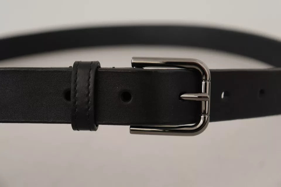 Ceinture classique en cuir de veau noir Dolce & Gabbana avec boucle en métal et logo