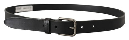 Ceinture classique en cuir de veau noir Dolce & Gabbana avec boucle en métal et logo