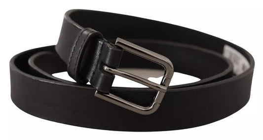 Dolce & Gabbana Zwarte Kalfsleren Klassieke Metalen Logo Gesp Riem