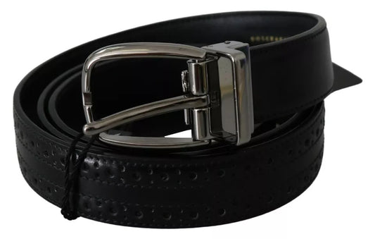 Dolce & Gabbana Zwarte Leren Zilveren Metalen Gesp Klassieke Riem