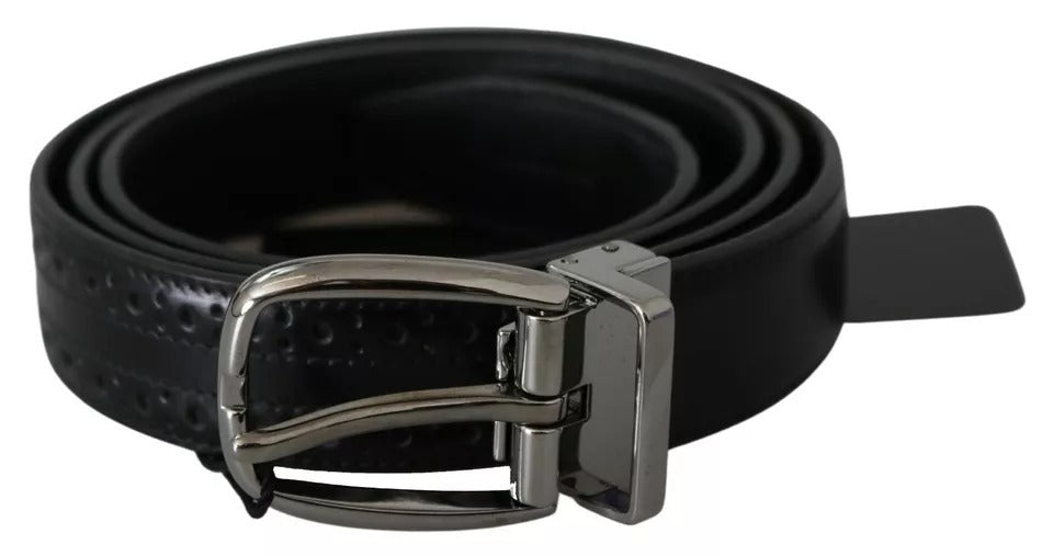 Dolce & Gabbana Zwarte Leren Zilveren Metalen Gesp Klassieke Riem