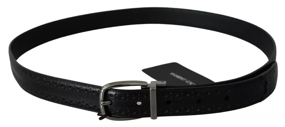Dolce & Gabbana Zwarte Leren Zilveren Metalen Gesp Klassieke Riem