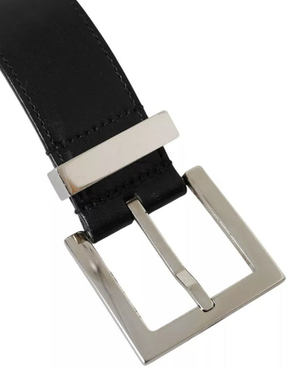 Dolce & Gabbana Zwarte Leren Beige Band Zilveren Metalen Gesp Riem