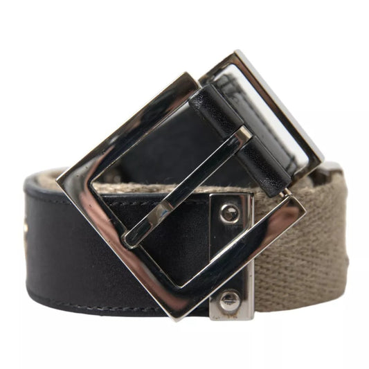 Dolce & Gabbana Zwarte Leren Beige Band Zilveren Metalen Gesp Riem