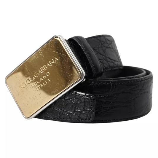 Dolce & Gabbana Zwarte Exotische Lederen Riem met Gouden Metalen Gesp