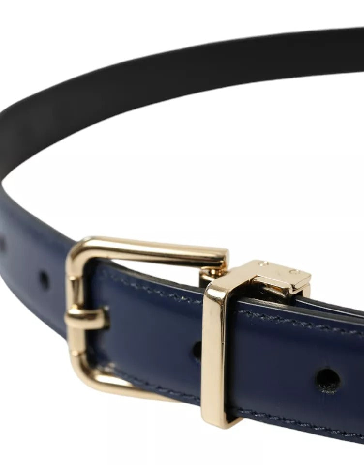 Ceinture Dolce & Gabbana en cuir bleu avec boucle en métal doré pour homme