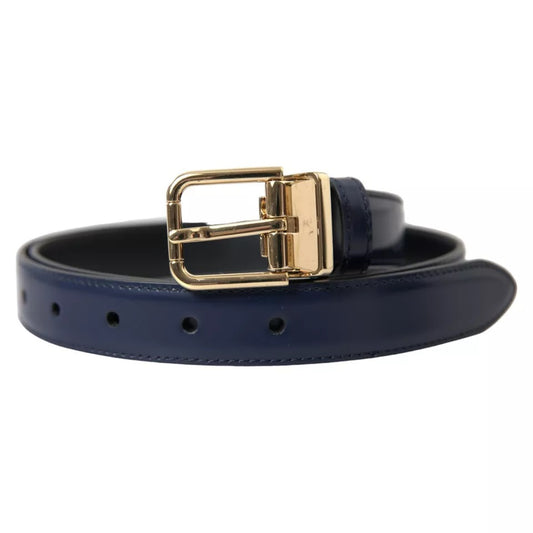 Dolce & Gabbana Blauwe Leren Herenriem met Gouden Metalen Gesp