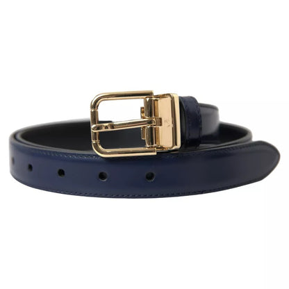 Ceinture Dolce & Gabbana en cuir bleu avec boucle en métal doré pour homme