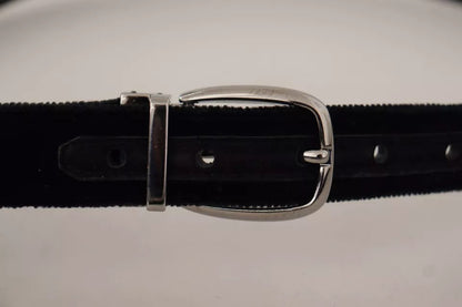Dolce & Gabbana Zwarte Fluwelen Zilverkleurige Metalen Logo Gesp Riem