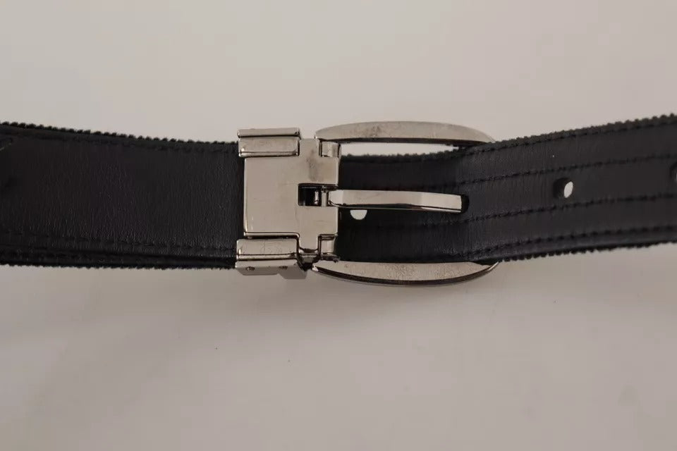 Dolce & Gabbana Zwarte Fluwelen Zilverkleurige Metalen Logo Gesp Riem